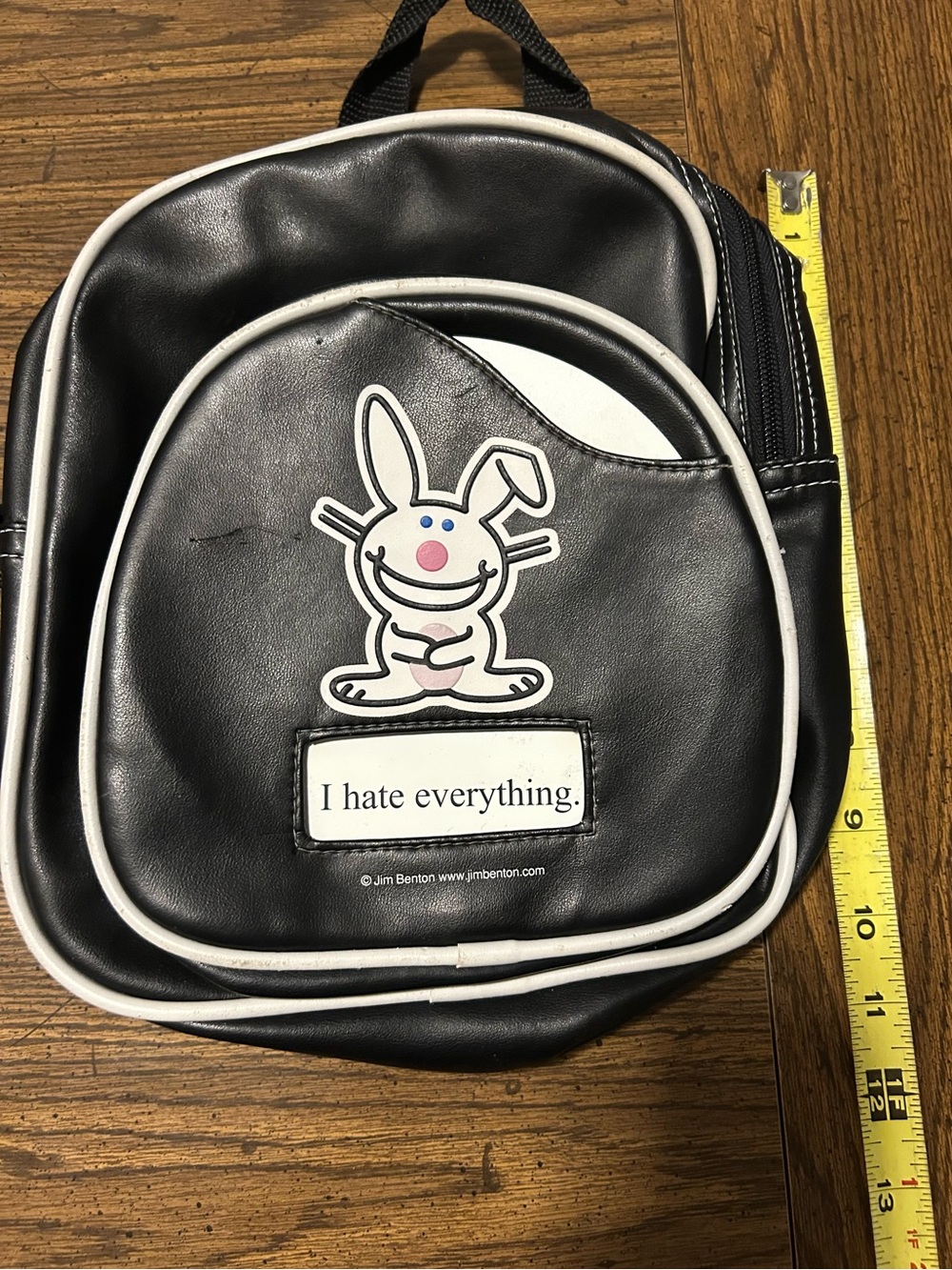 Black Happy Bunny Backpack with 4 Interchangeable Playful Slogan